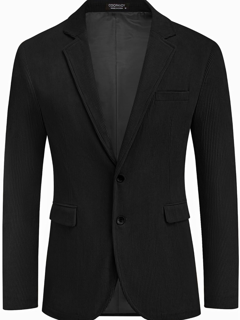 COOFANDY Casual Corduroy Black Two-Button Men's Blazer Jacket